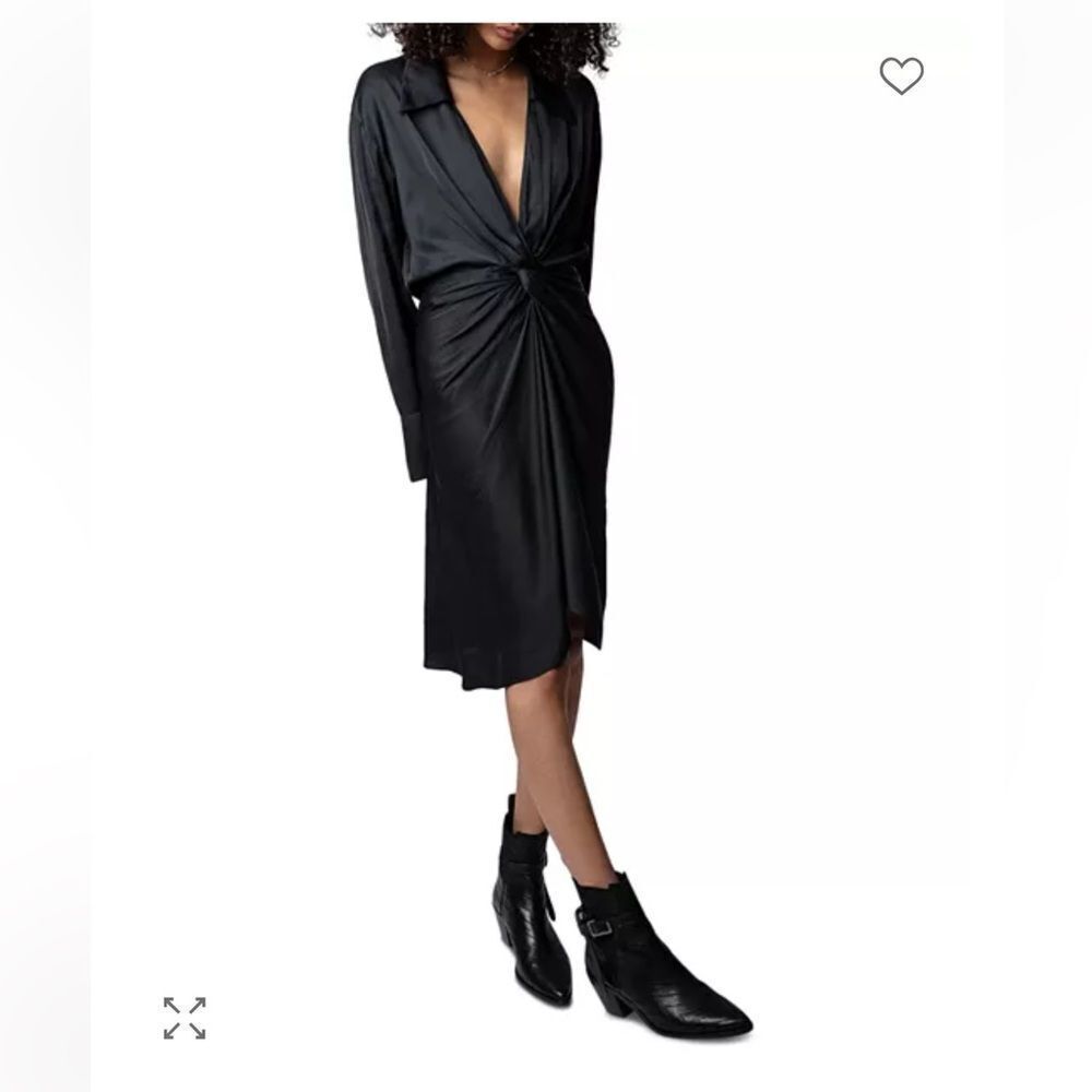 $478 Zadig & Voltaire Rozo Twist Front Satin Dress Black XS NEW